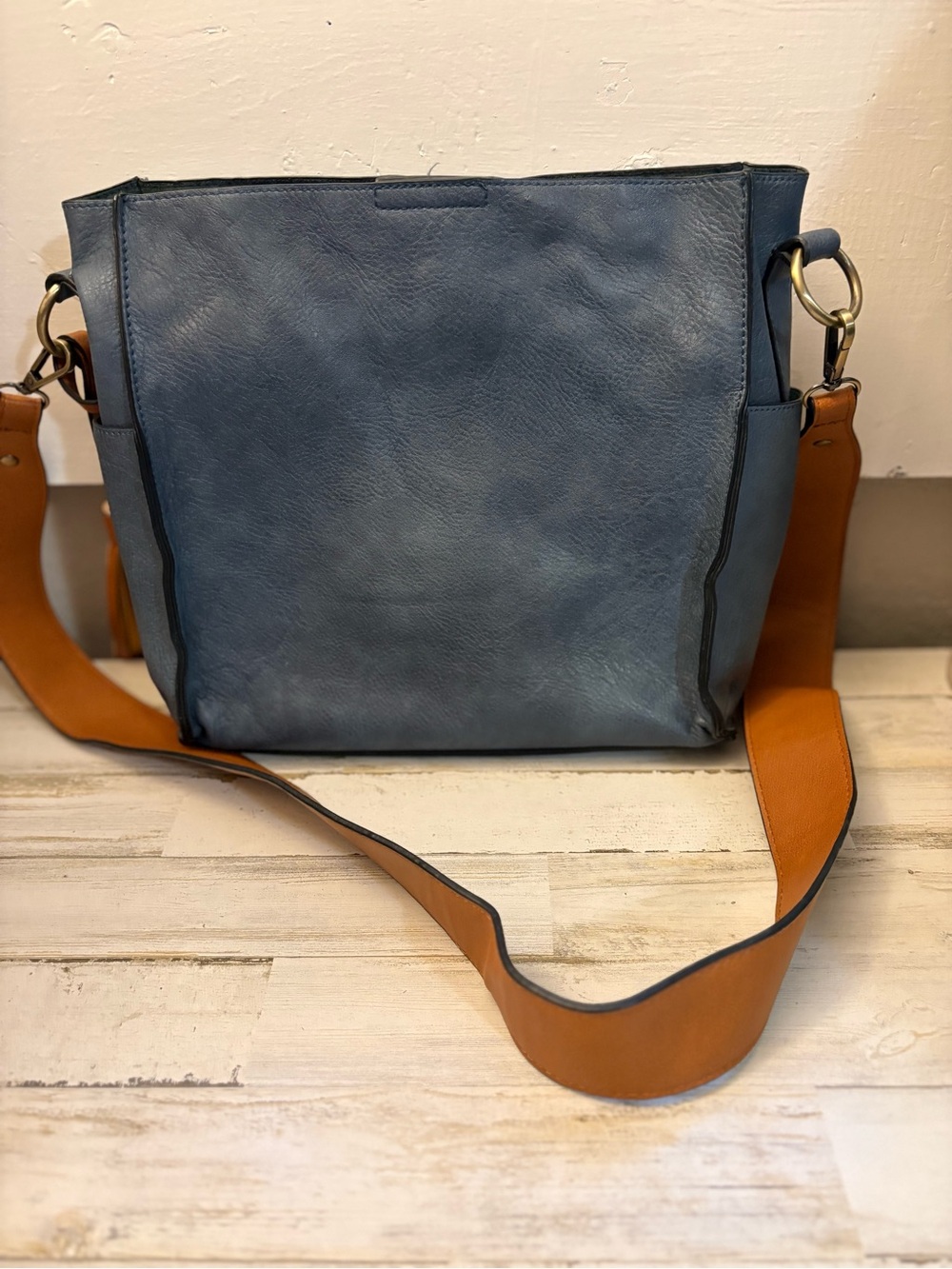 Jenn and co vegan leather with pouch inside blue with strap Leather Shoulder